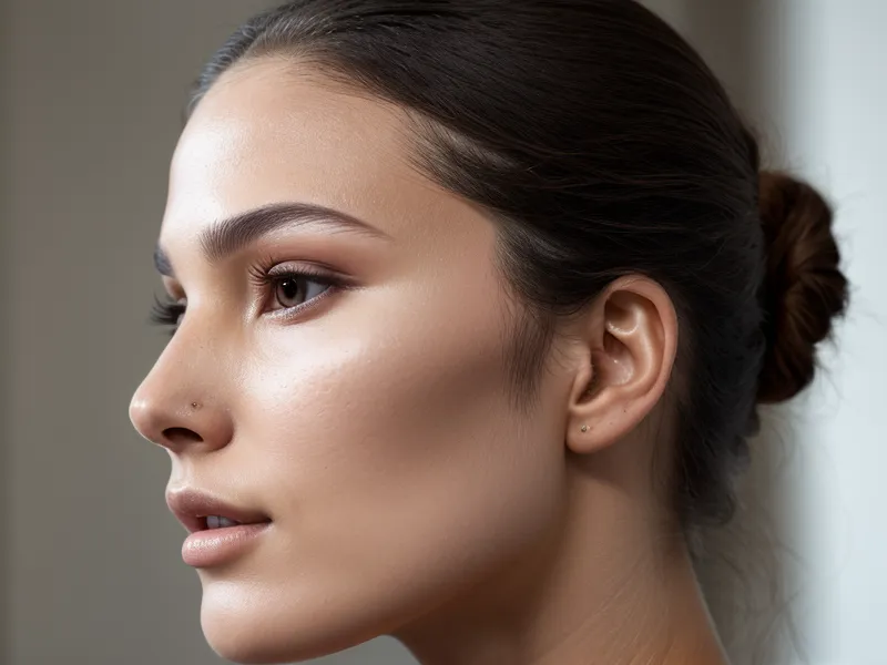 Detalle de piel con acabado natural y base de maquillaje bien difuminada