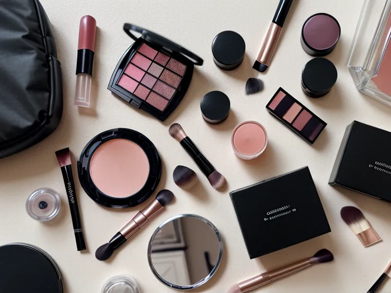 Cuatro brochas de maquillaje esenciales sobre una toalla blanca limpia