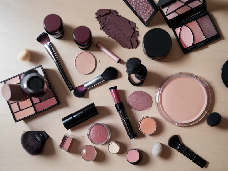 Brochas y paleta de sombras junto a una laptop con tutorial de automaquillaje avanzado para técnicas de maquillaje de evento