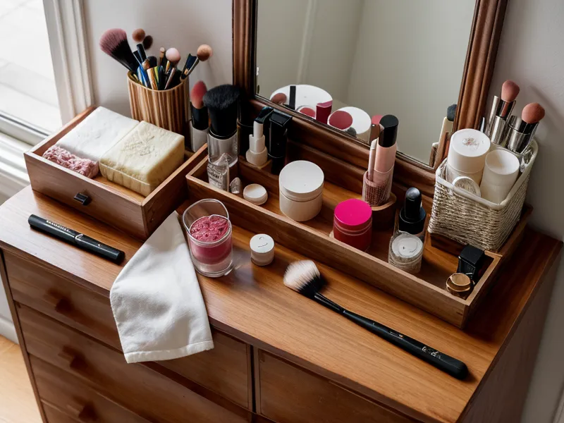Diferentes tipos de brochas de maquillaje profesionales organizadas sobre una toalla blanca.