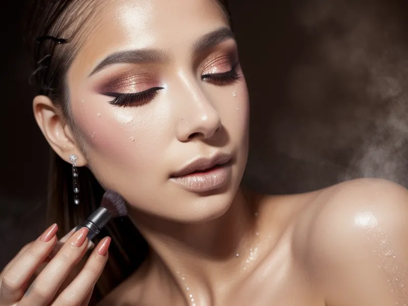 Aplicación de spray fijador de maquillaje para larga duración