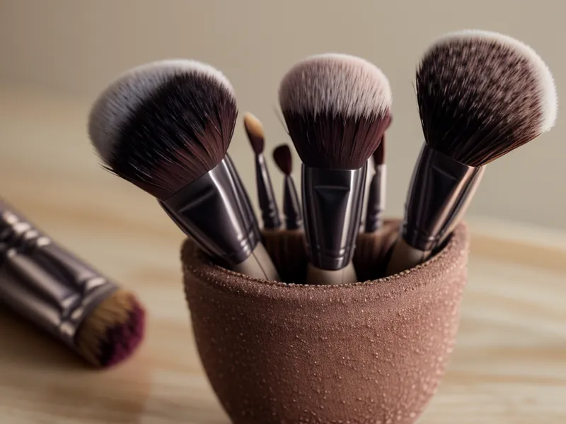 Brocha de stippling lista para aplicar base de maquillaje invisible