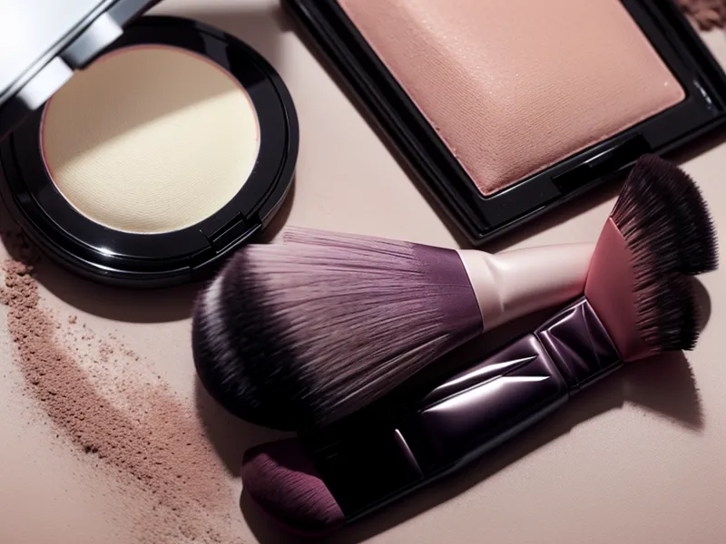 Brocha de maquillaje sobre polvo compacto HD junto a un video de curso de automaquillaje.