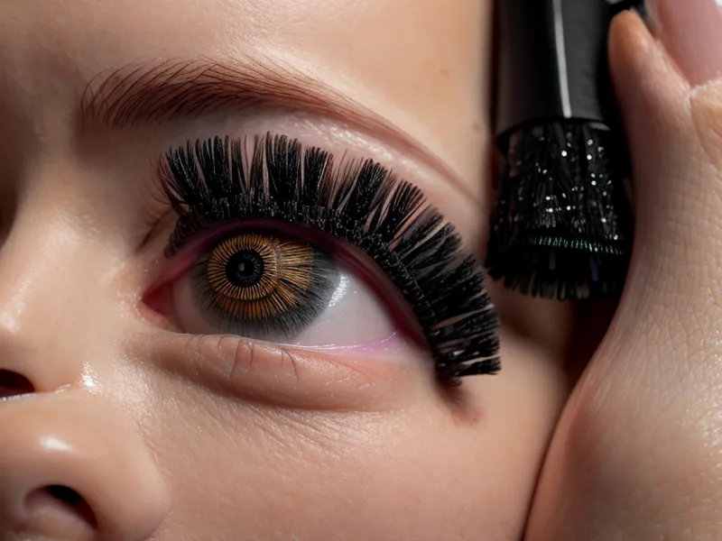 Máscara de pestañas nueva antes de retocar el maquillaje de ojos para la fiesta de noche