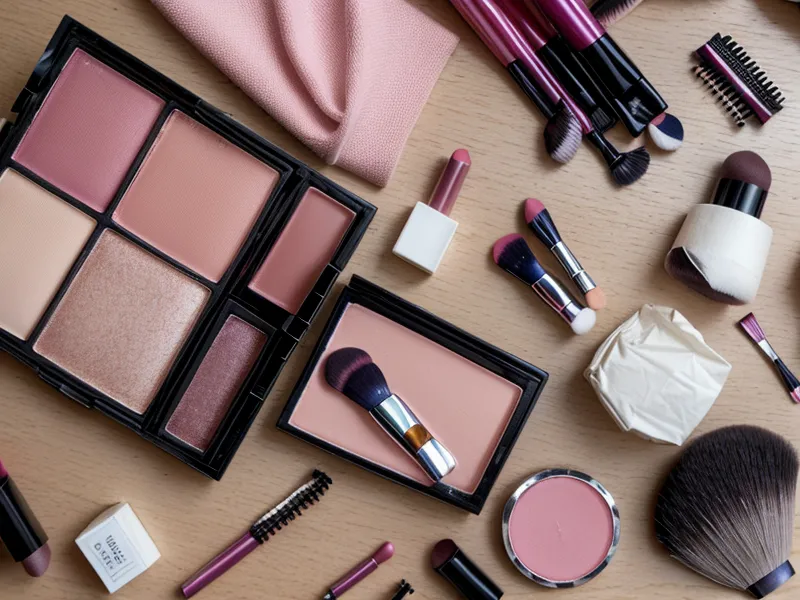 Brochas de maquillaje junto a un celular reproduciendo un curso online